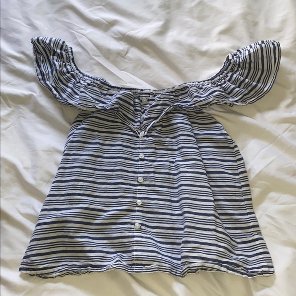 Off the shoulder Blue and White Blouse